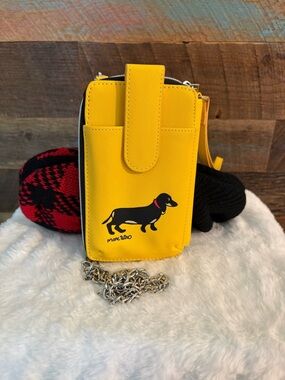 Yellow Dachshund Phone Crossbody with Chain Strap